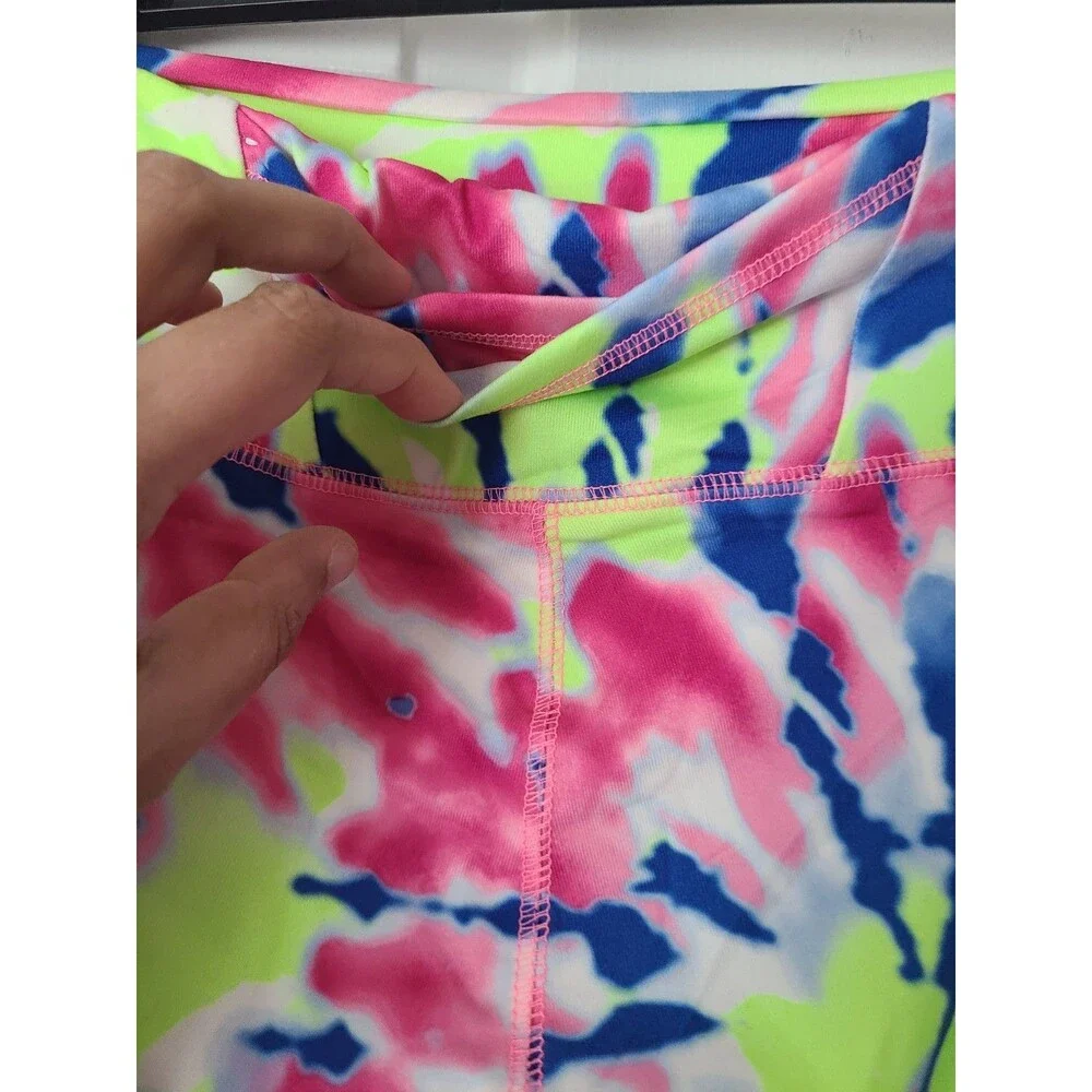 Justice Ankle Tie-Dye Color Block Leggings Logo Tech Pocket Size L (12/14)